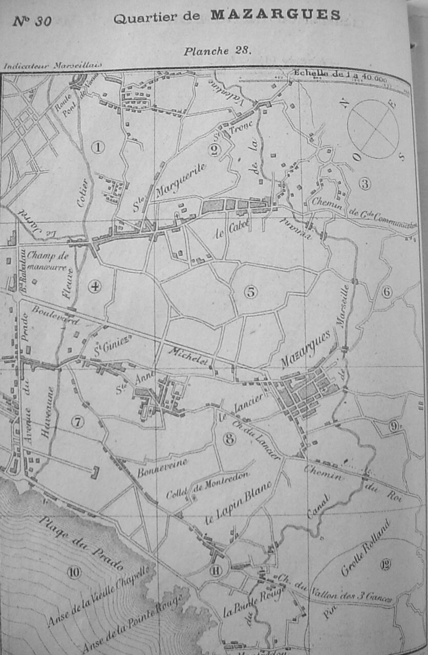 Plan du quartier de Mazargues en 1890